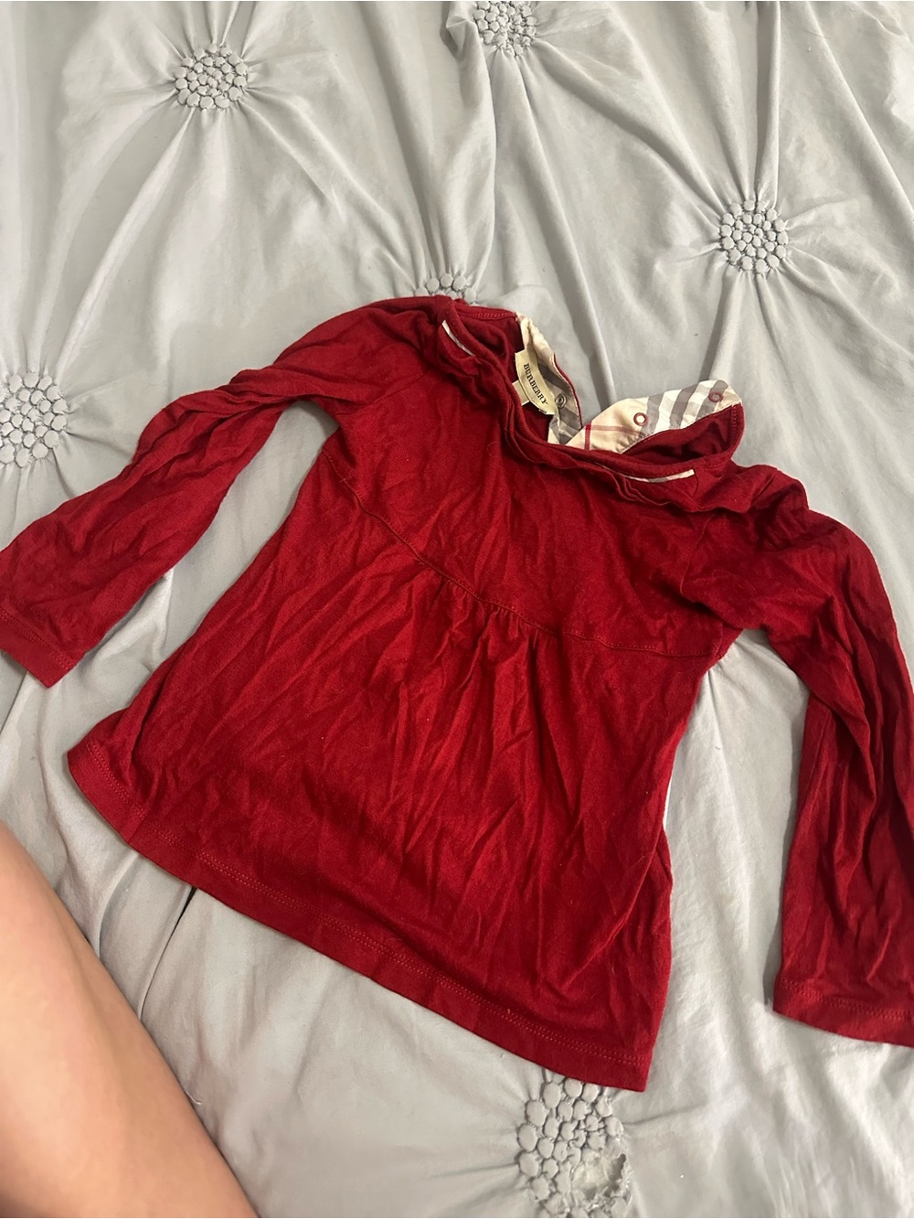 Burberry Red Long Sleeve Top with Signature Checked Lining